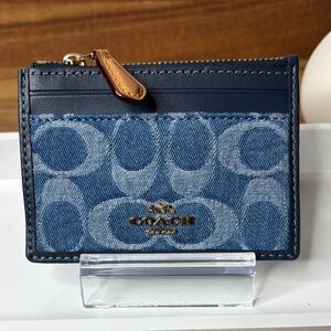 Coach Navy Leather and Denim Card Holder NWT